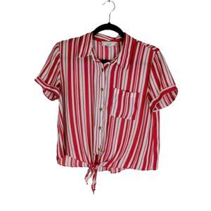 Hippie Rose Women's Red Striped Casual Button Tie Knot Top Blouse Size Medium